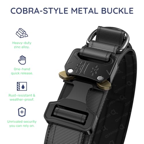 Premium Tactical Dog Collar (Classic Black / M: Fits Neck 14.5"-18.5")
