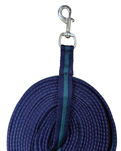Soft Padded Lunge Line Rein Lead for Horses 27ft Long Looped Handle Swivel Clip (Navy/Green)