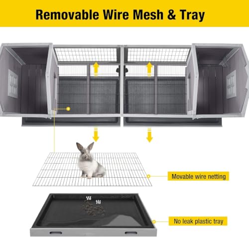 Rabbit Hutch with Run (Grey / 80.12" x 22.82" x 28.64")