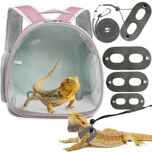 Bearded Dragon Travel Backpack with Harness and Leash Set (Pink)