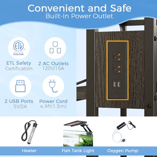 20-29-37 Gallon Fish Tank Stand with Power Outlet,Adjustable Shelf (Black / 20-29-37 Gallon)
