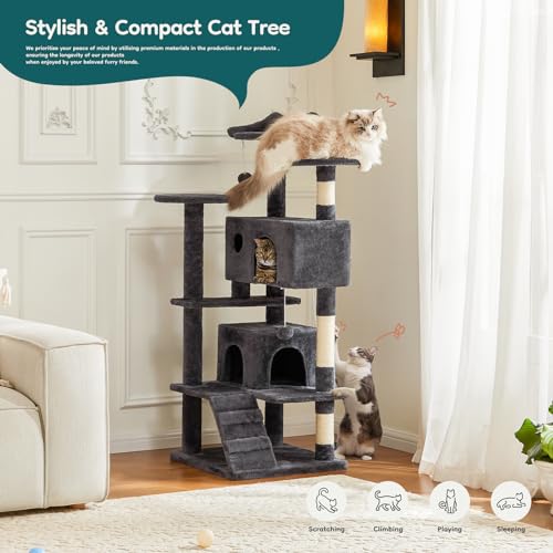 54 Inch Cat Tree Tower with Scratching Posts (Grey / 54 Inch)
