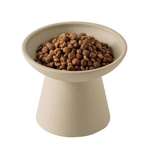 Extra Wide Elevated Ceramic 6.2" Shallow Cat Food Bowl (Pottery Clay-Shallow)