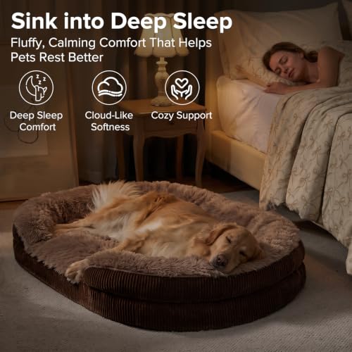 Fluffy Orthopedic Dog Bed for Extra Large Dogs (Dark Brown / XXL (48"x 36"x 7.5"))