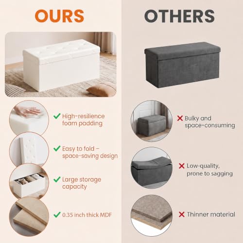 30 Inch Storage Ottoman Bench (Beige / 15.2"D x 30"W x 15.2"H)