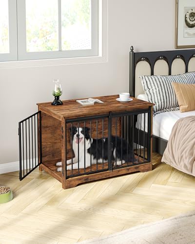 39.3" L Dog Crate Furniture Indoor Dog Kennel with Barn Door (Rustic Brown / 39.3"L x 23.6"W x 26.8"H)