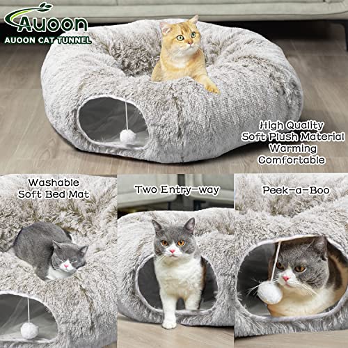 Plush Cat Tunnel Bed for Indoor Cats (Khaki)