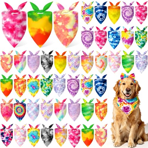 50 Pcs Tie Dye Dog Bandanas Bulk (Tie Dye / 31.5 x 21.7 x 21.7")