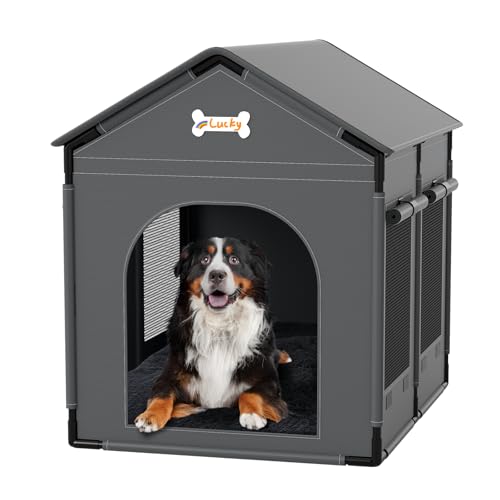 33.9" Dog House Indoor Outdoor Dog Kennel Tent Bed (Grey / X-L: 33.9"L x 26.8"W x 33.9"H)