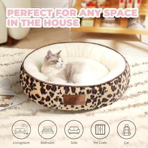 20in Leopard Round Dog Bed Sofa for Dogs Cats (Leopard / Small)