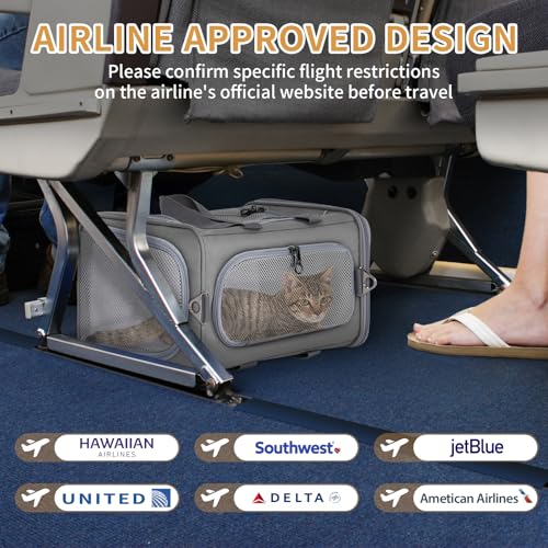 Airline Cat Carrier for Small Cats (Grey / 16.5"L x 8.6"W x 11.0"H)