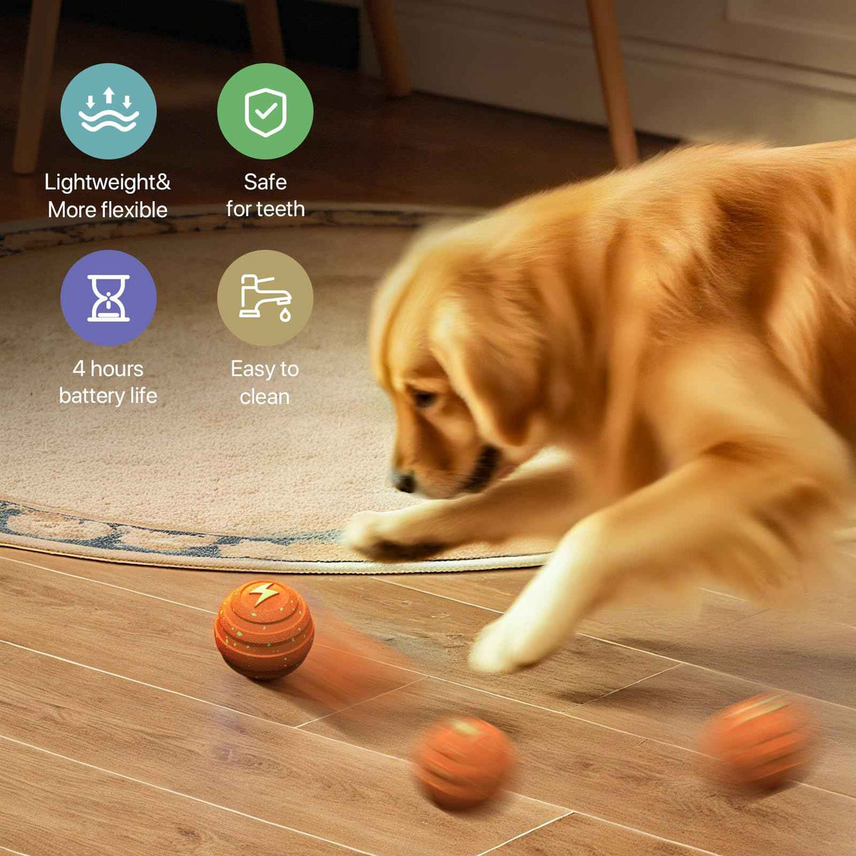 Interactive Dog Toys Automatic Bouncing Dog Ball for Small & Large Dogs (Orange)
