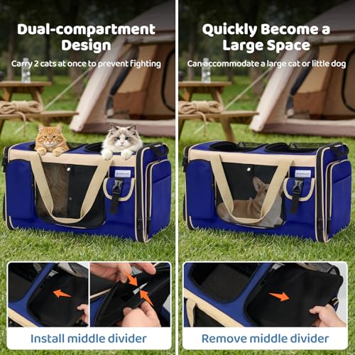 Expandable Extra Large Cat Carrier for 2 Cats with Litter Box for Kitten (Blue)
