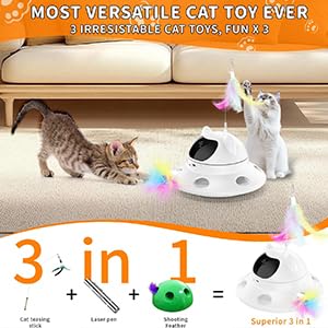 3-in-1 Auto Laser Cat Toy, USB Recharge Motion Activated Kitten Feather Chase Toy - Pure White (pure white)