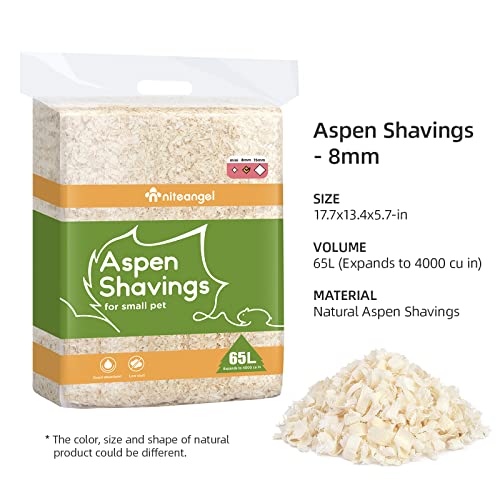 65L Aspen Shaving Hamster Beddings for Syrian Dwarf Hamster Gerbil Mice Degu Rat Rabbit Bunny Guinea Pig Chinchilla Hedgehog or Other Small Pets (65L - 8 mm)