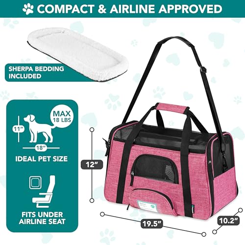 Airline Approved Pet Carrier for Cats Small Dogs (Heather Pink / 19.5"L x 10.2"W x 12.0"H)