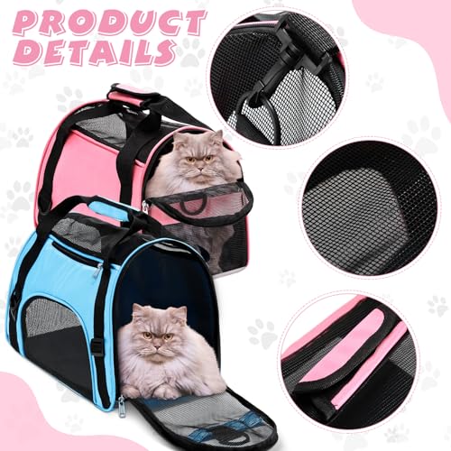 2 Pcs Pet Carrier for Cat Soft Sided Travel Bag (Small / Pink, Blue)
