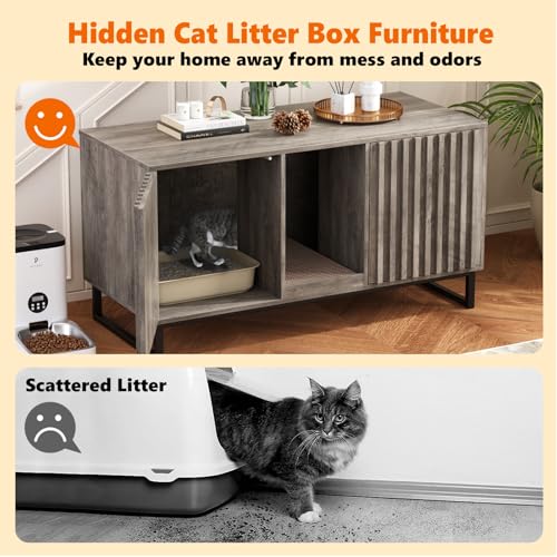 Double Litter Box Enclosure (Grey / 47.6"L x 21.5"W x 26"H)