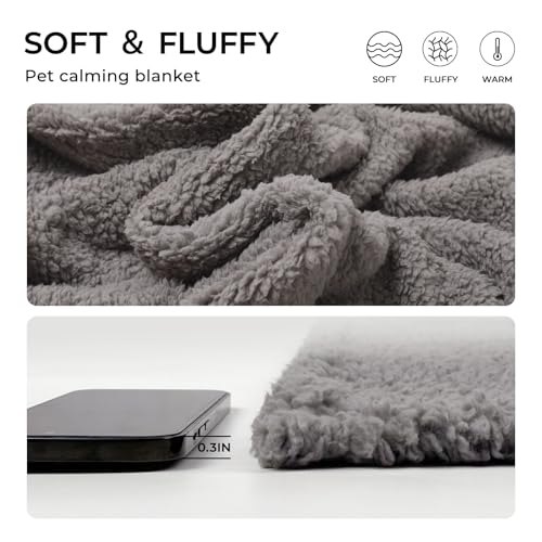 1 Pack 3 Calming Blankets Fluffy Premium Fleece Pet Blanket Soft Sherpa Throw for Dog Puppy Cat Grey Medium (Medium (Pack of 3) / Grey)
