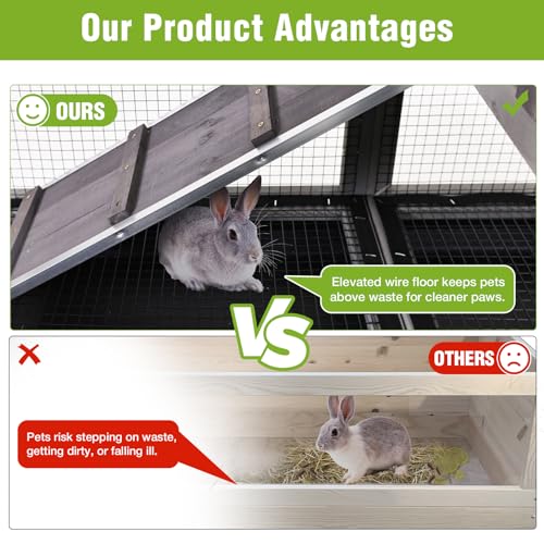 Indoor Rabbit Hutch Guinea Pig Cages with Chew (Grey / 40.6"L x 26.0"W x 37.3"H)