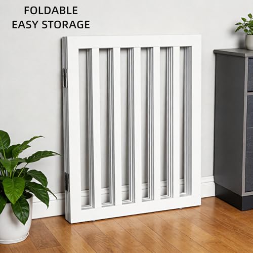 Freestanding Indoor Dog Gate for House Foldable Wood White Puppy Gate for Doorways Pet Gate for Stairs Extra Wide Pet Fence 24" Height 4 Panels (White / 【4 Panels】80''w x 24''h)