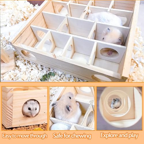Wooden Hamster Tunnel Maze with Cover (Transparent-top hamster hideaway)