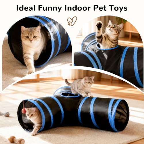 Cat Tunnel, 3-Way Collapsible Toy, Large Size Black & Royal Blue (Black & Royal Blue / Large)