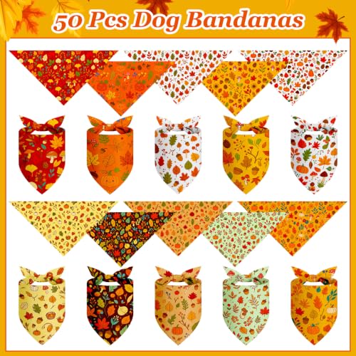 50 Pcs Fall Dog Bandanas Bulk for Autumn Soft Bibs Adjustable (Fall Plant / 25.6 x 17.7 x 17.7 Inch)