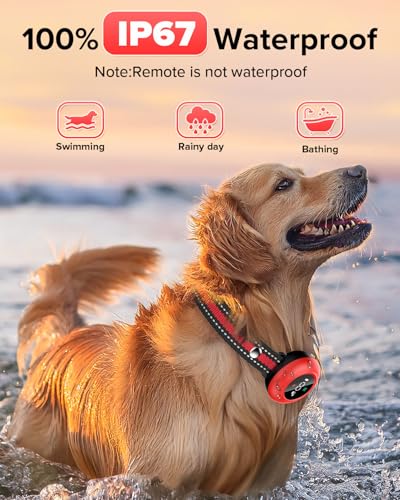 2-in-1 Dog Shock Collar & Bark Collar – 3300FT Dog Training Collar with Remote, Automatic Anti-Barking, 5 Adjustable Sensitivity Levels, IP67 Waterproof E-Collar for Small Medium Large Dogs (Red)