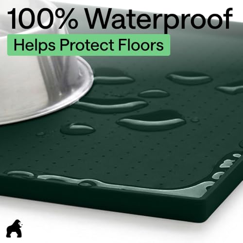 Dog Food Mat 100% Waterproof Silicone (Hunter Green / 26"l X 17"w)