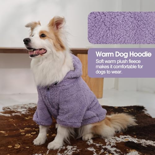 Fuzzy Dog Sweater with Adjustable Hood & Harness Hole (Medium / Light Purple)
