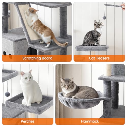 Double Litter Box Enclosure with Cat Tree (Greige)