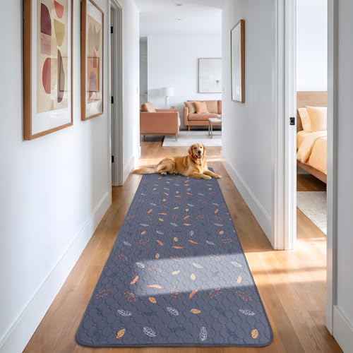 Washable Pee Pads for Dogs Large 24" x 72" 2 (Leaves - Deep Grey / Runner 24x72 Inch (Pack of 2))