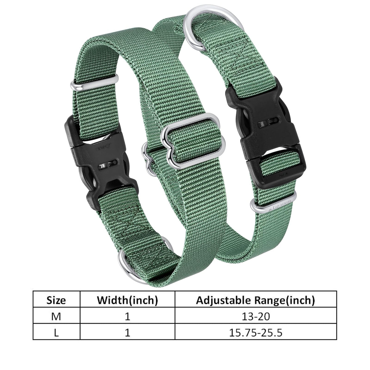 Nylon Dog Collar with Quick Release Buckle Soft Adjustable Sturdy for Small Medium Large Dogs Emerald (Emerald / L：17.5"-25.5")