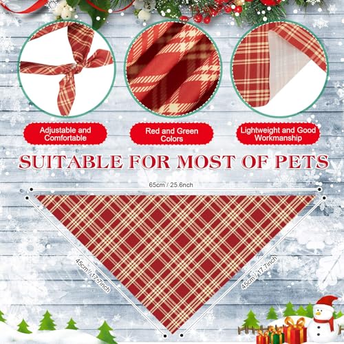 100 Pcs Christmas Red and Green Plaid Dog Bandanas Bulk for Medium (Red Green Plaid / 25.6 x 17.7 x 17.7 Inch)