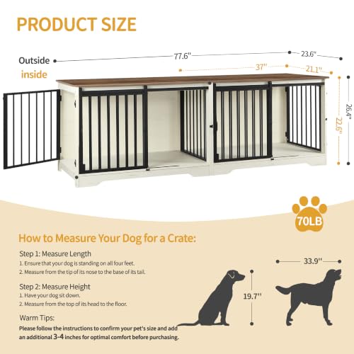 77.6" Double Dog Crate Furniture (White Brown / 77.6"L x 23.6"W x 26.4"H)