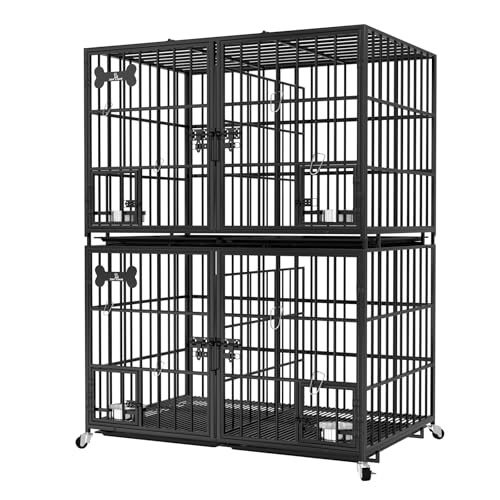 42" Stackable Heavy Duty Metal Dog Crate with Divider for 4 Dogs (42"inch for 4 Dogs / Black)