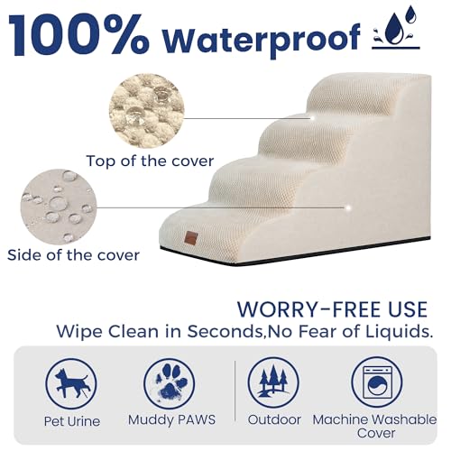 Dog Stairs for High Bed (Beige / 4-Step (28.3"D x 15.7"W x 19.7"H))
