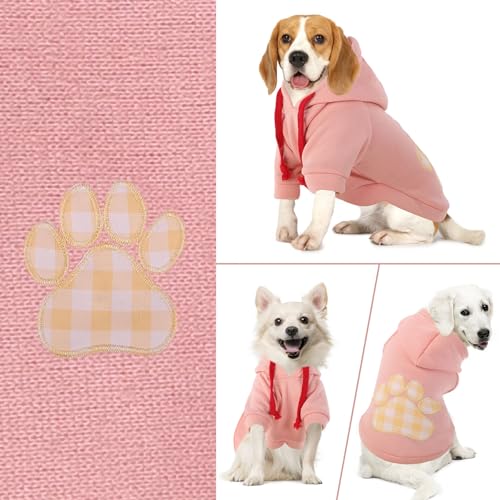Dog Hoodie Flannel Pet Hooded Sweater with Hat Puppy Pullover Sweater Shirt (Medium / Pink)