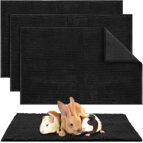 4 Pcs Guinea Pig Cage Liner (Black / 16 x 24 Inch / Low Pile Chenille)