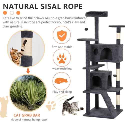 62" Cat Tree Tower (62in / Dark Gray)