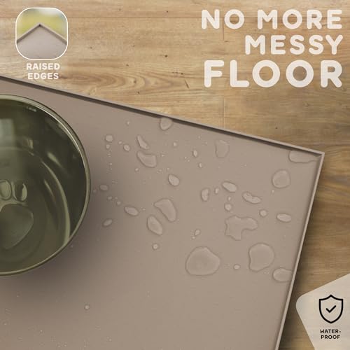 Dog Food Mat 28x18 Raised Edges Dogs Mat for Food and Water Prevent Spill (28" x 18" / Cookie)