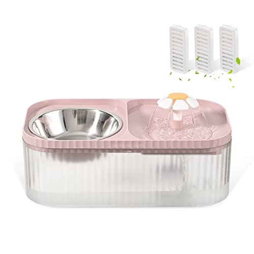 Cat Water Fountain and Food Bowl (1 Count Pink 3L Standard)