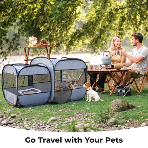 2-in-1 Dog Playpen Portable Cat Playpen, Non-Separable, No Assembly (Gray / Combo, 54"x 31.5"x 27.6"H)