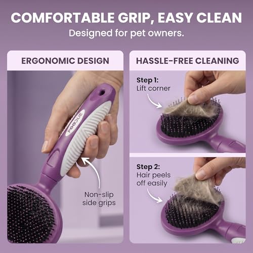 Round Bristle Pet Brush for Dogs and Cats (Purple)