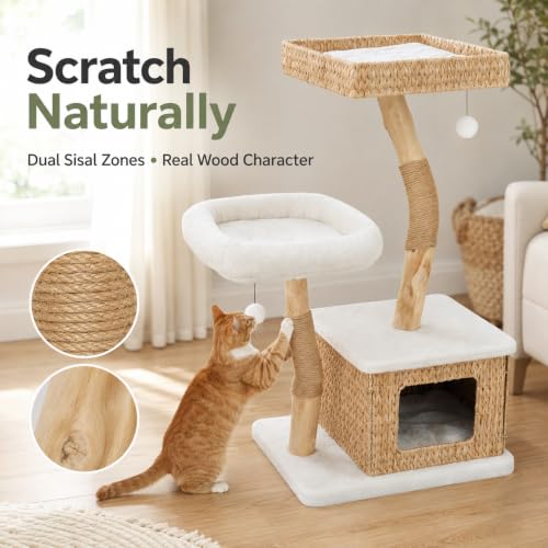 Modern Cat Tree Tower for Indoor Cats (Two layer Off-white)