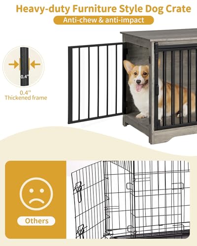 31.9" M Dog Crate Furniture Indoor Dog Kennel with Barn Door (Greige / 31.9"L x 21.7"W x 26.6"H)