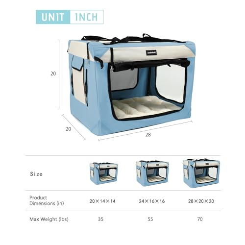 Collapsible Travel Dog Crate Portable Soft (28.0"L x 20.0"W x 20.0"H / Sky Blue)