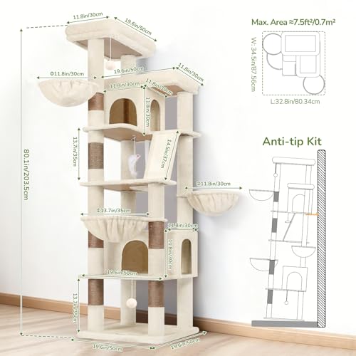 80in Extra Large Tall Corner Cat Tree Tower (80inch / Beige)