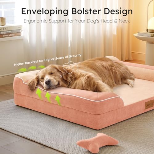 Dog Beds for Large Dogs (Peach Pink / Large(36"L x 27"W x8.5"Th))